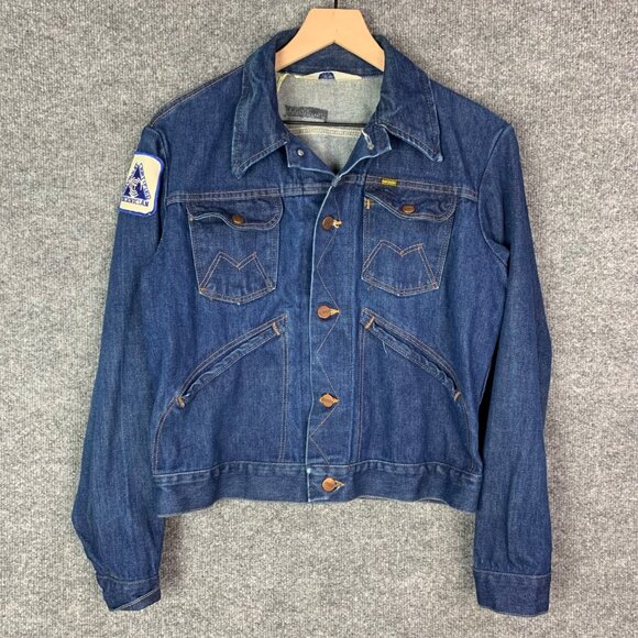 Vintage Maverick Chevrolet Technician Denim Jean Jacket With‎ Patch Size 40 - Picture 1 of 13